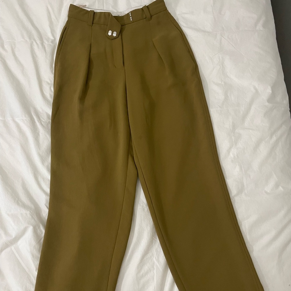 Olive Green High-Waisted Trousers